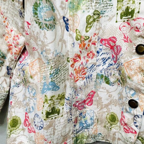 Christopher & Banks Jacket Women’s XL White Boho Cotton Pockets Butterfly Floral - Picture 5 of 13
